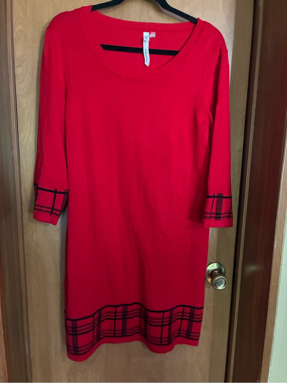 Red Plaid Trim Women's Dress Medium
